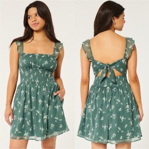 🤍 HOLLISTER Saidie Chiffon Flutter Sleeve Floral Mini Dress; Size XS